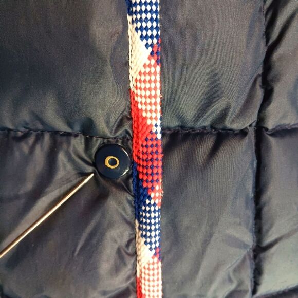 EDDIE BAUER Vintage Women's Goose Down Navy Blue Vest, Red White & Blue Trim - Picture 5 of 11